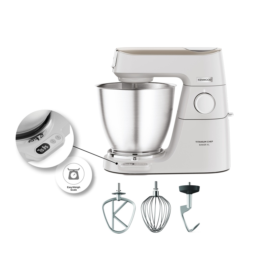 KENWOOD KVL65.001WH ROBOT TITANIUM CHEF BAKER XLBOL INOX 7L, BALANCE INTÉGRÉE, INTERFACE 1200W