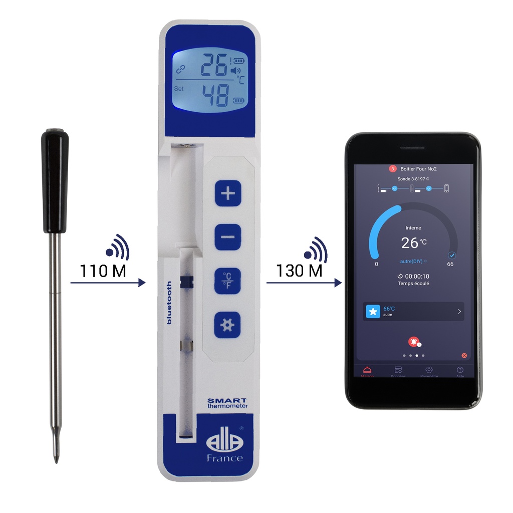 ALLA THERMOMETRE BLUETOOTH SONDE INOX 304/150 mm  DE -20° A +300°