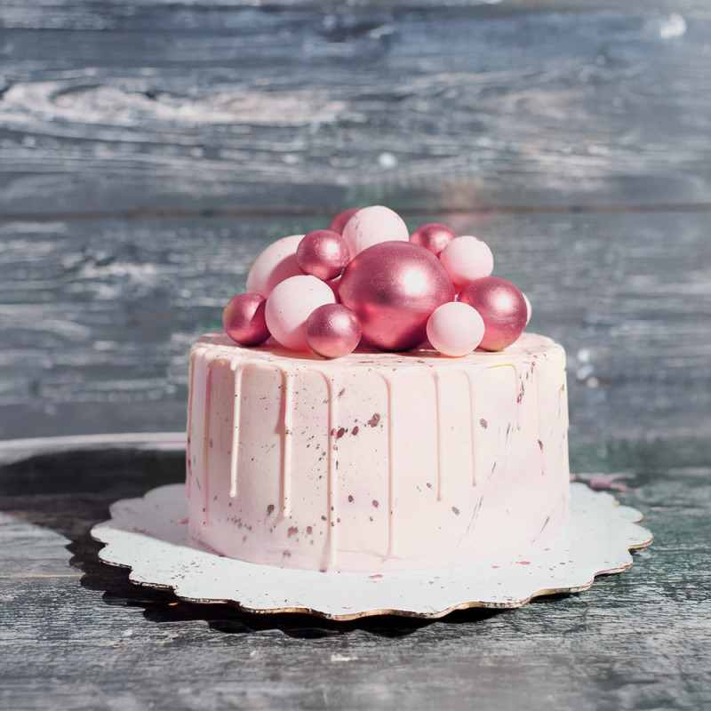 CAKE TOPPER BOULES ROSES NACRÉES 4 DIAM : 2CM, 2,5CM, 3CM ET 4CM PAQUET DE 12 PCS