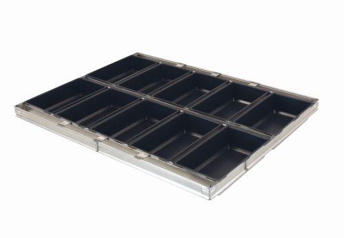 ASSEMBLAGE 10 PLATINES A PAIN 24X14CM HT 6CM TEFLONNEE POUR FOUR ROTATIF (PLAQUE 60X80CM)