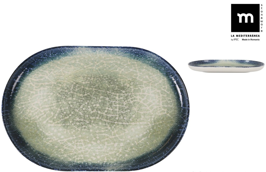OLAF MONACO ASSIETTE 30X20XH2.5CM VERT/BLEU STONEWARE - OLA2710