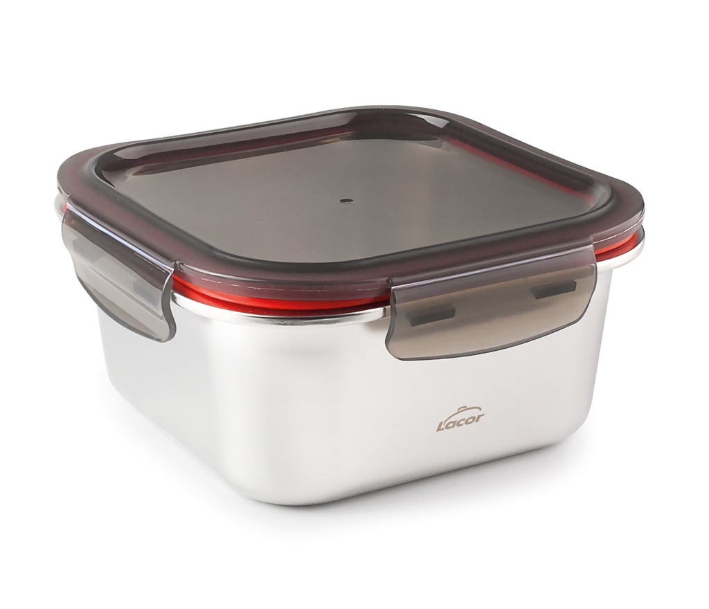 LACOR ECOINOX HERMETIC TIN 1500ML SQUARE 18.5X18.5XH8CM PP LID