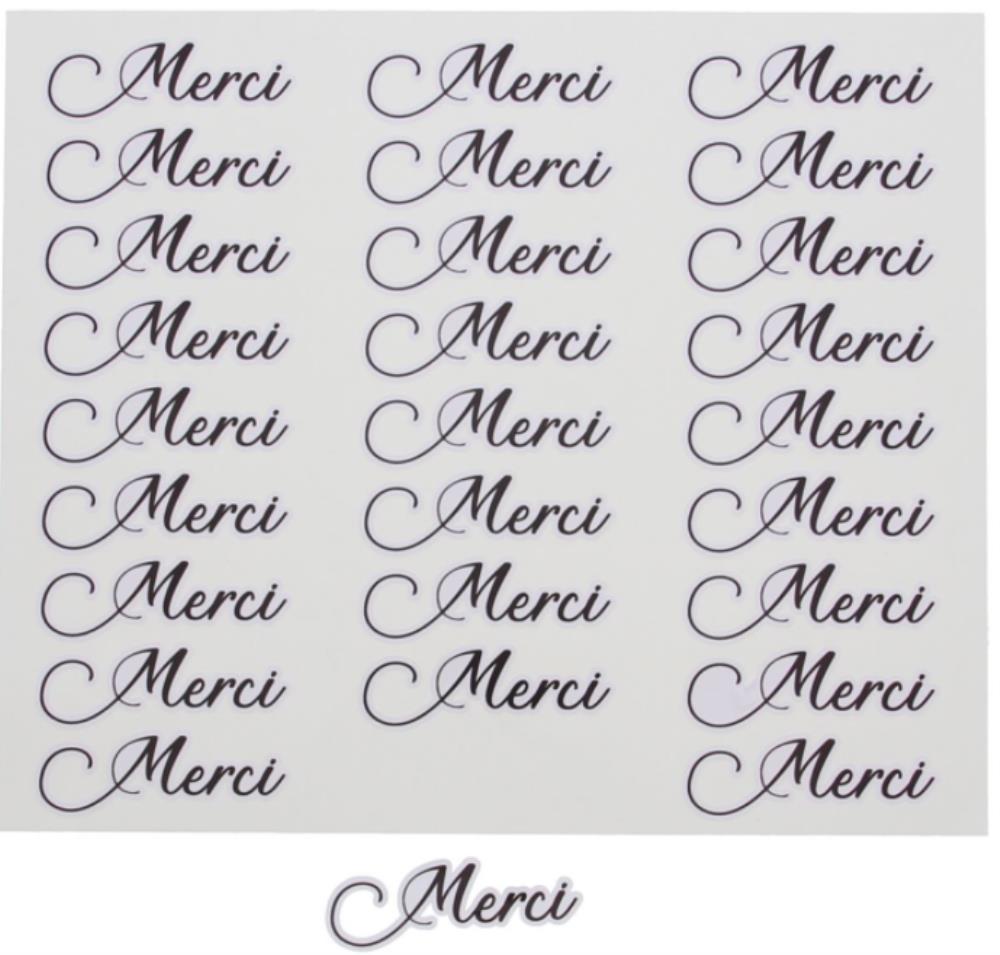 STICKER BRILLANT "MERCI" MEDIUM NOIRFEUILLE 27PC