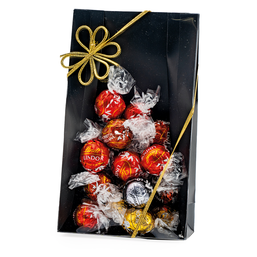 POCHETTE LUXE CARTON NOIR ET TRANSPARENT 12X6H21CM 25PCS