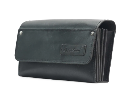 PAVELINNI GLADIATOR PORTEFEUILLE CUIR BUFFLE SOUPLE NOIR FERMETURE VELCRO - 5 POCHES -1 TIRETTE A/CEINTURE NYLON - 20X13X7CM -DC07106ABL