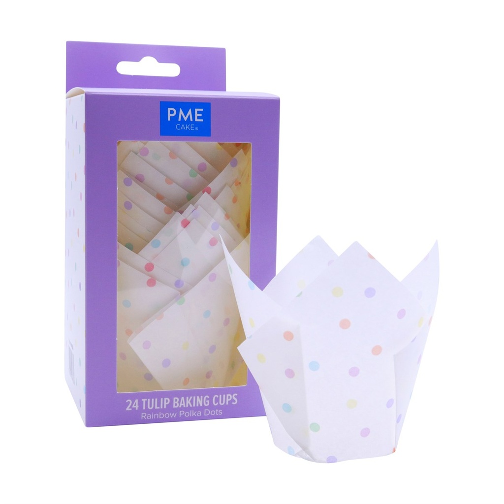 TULIP BAKING CUPS 24PCS MULTICOLORED DOTS