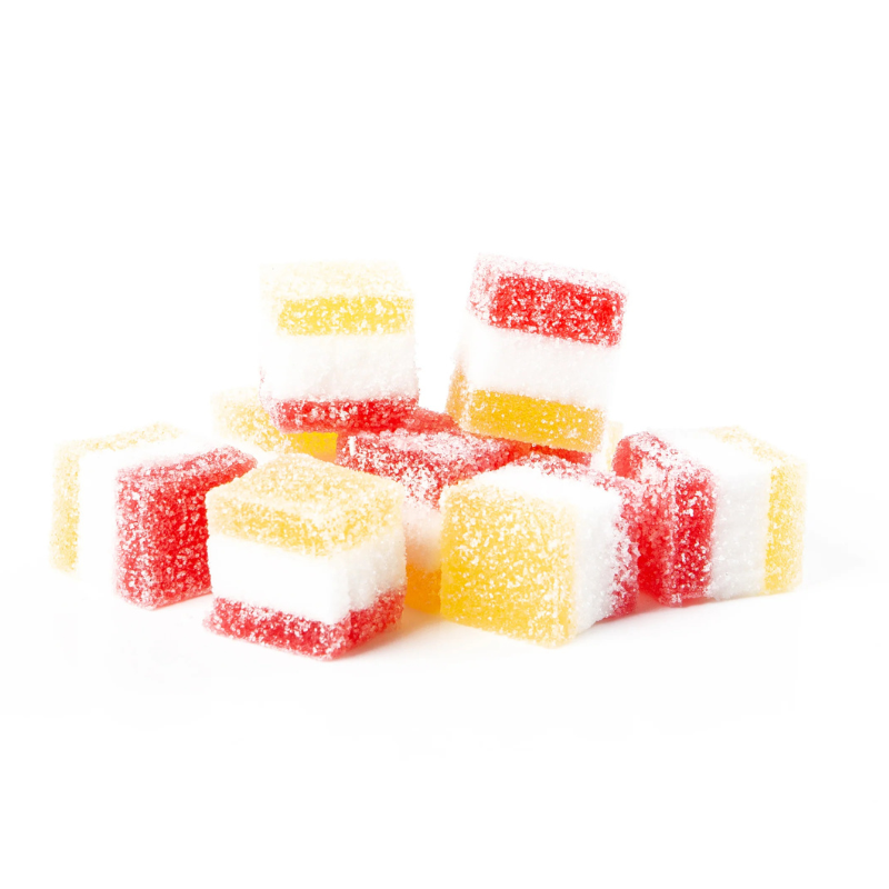 MALLOWS CUBE EN JELLY TRICOLORE JAUNE-BLANC-ROUGE 200GR