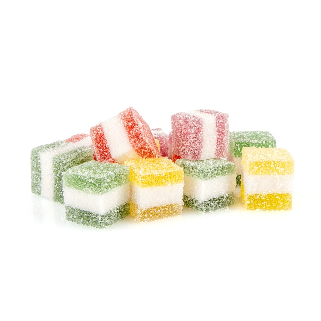 MALLOWS CUBE EN JELLY TRICOLORE ASSORTIEMENT MIXTE 200GR