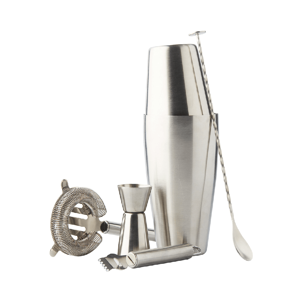 POINT VIRGULE SET COCKTAIL 5P - STAINLESS STEEL BOSTON SHAKER-SPOON-STRAINER-MEASURING CUP-ZESTER