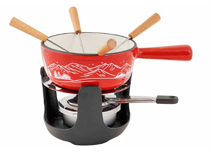 C&T ASPEN SET FONDUE "FUN COOKING" ROUGE FONTE  DIAMETRE 14CM + 4 FOURCHETTES 