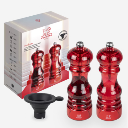 PEUGEOT PODIUM DUO MP + MS 18CM ACRYLIQUE ROUGE + ENTONNOIR