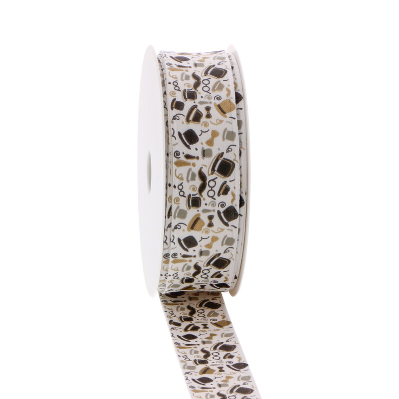 WHITE BRASS RIBBON WITH PATTERN "PAPA GENTLEMAN" 25MM X 20M