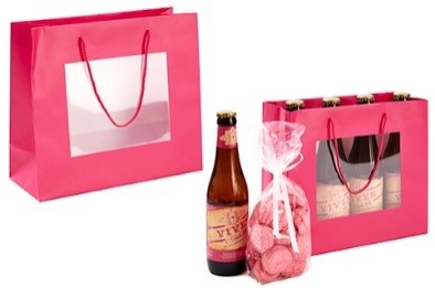 SAC FUSCHIA AVEC FENÊTRE ET ANSES 25x10CM HT22CM