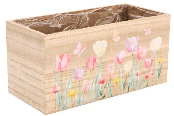 CAISSE EN BOIS RECTANGLE - CHAMPS DE TULIPES 26x12CM HT 12.5CM