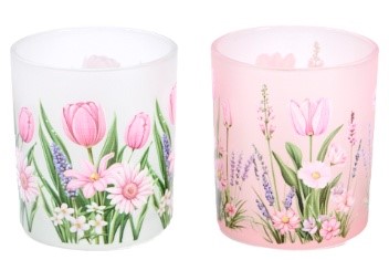 KAARSHOUDER - TULPENVELD DIAM 7CM H8CM 2ASS.