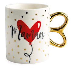 MUG BLANC/OR - MAMAN COEUR ROUGE ANSE OR DIM 8CM HT 9.5CM