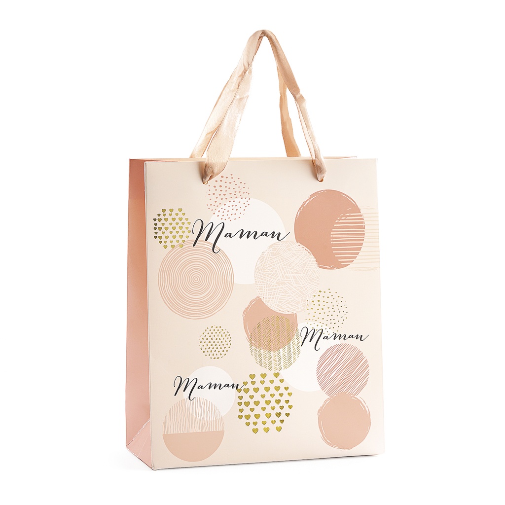 “MOM” BAG BEIGE PINK AND GOLD 18X8XH22CM