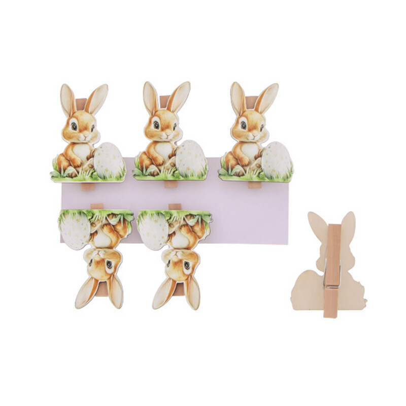 PINCE BUNNY "CARAMEL" LAPIN AVEC OEUF 6PCES 40 X 12MM HT55MM