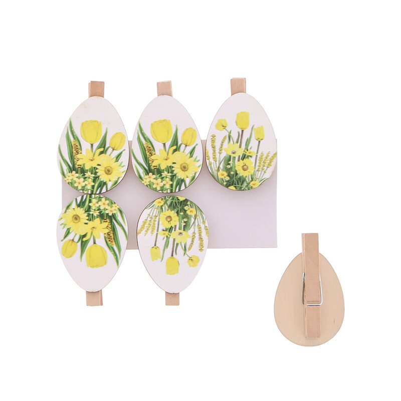 WIT/GELE EI HOUTEN KLEM "BOUQUET" 6ST 33 x 12MM H50MM