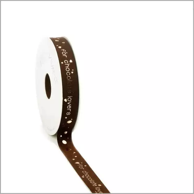 RUBAN VELOURS MARRON "FOR CHOCOLATE LOVERS" 15MM 5M