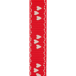 NON-WIRED RED RIBBON WITH WHITE HEARTS 10MM 20M