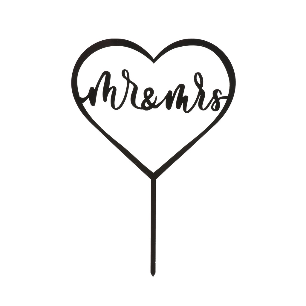 CAKE TOPPERS NOIR "MR & MRS" DANS UN COEUR 13 x 18CM