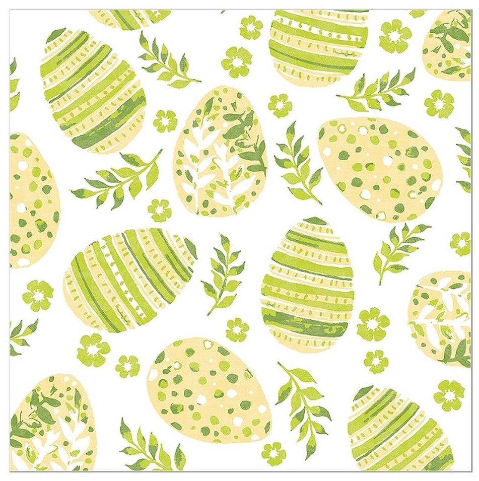 ARTEBENE NAPKIN 33 x 33CM WHITE WITH GREEN EASTER EGGS 20PCS
