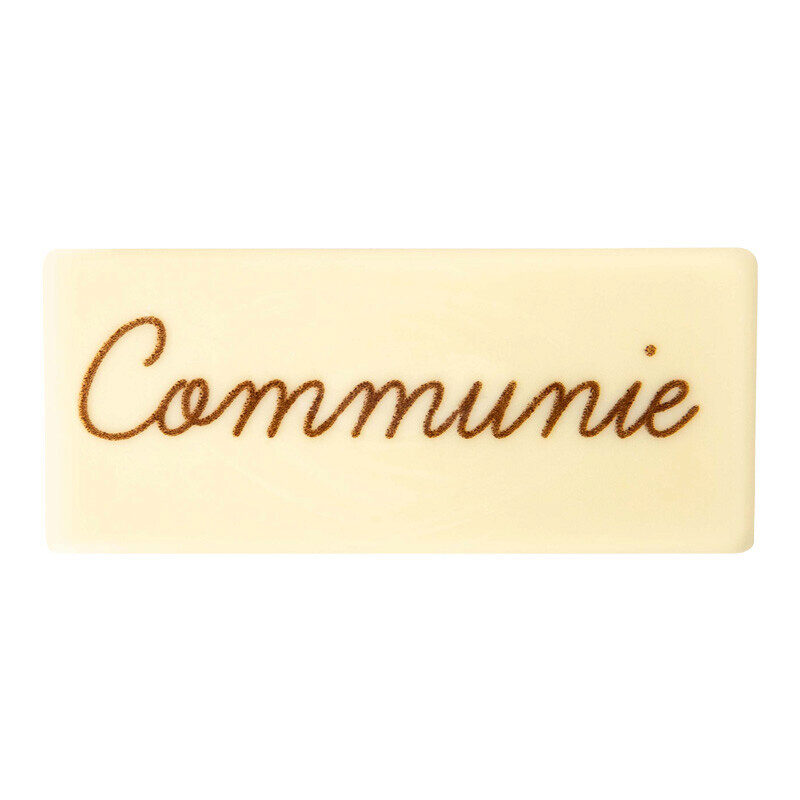2012818 PLAQUETTE COMMUNIE 80X35MM CHOCOLAT BLANC 36PCES ***S/CDE***