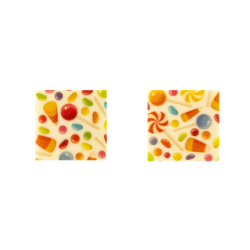 2052213 PLAQUETTE CARRE BONBONS COLORES 3CM CHOCOLAT BLANC 220 PCES ***S/CDE***