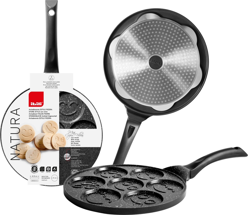 IBILI NATURA PAN 26CM-7 MINI PANNENKOEK 8CM DIVERSE ANTI-AD DECORS. ALLE VUURSTEEN