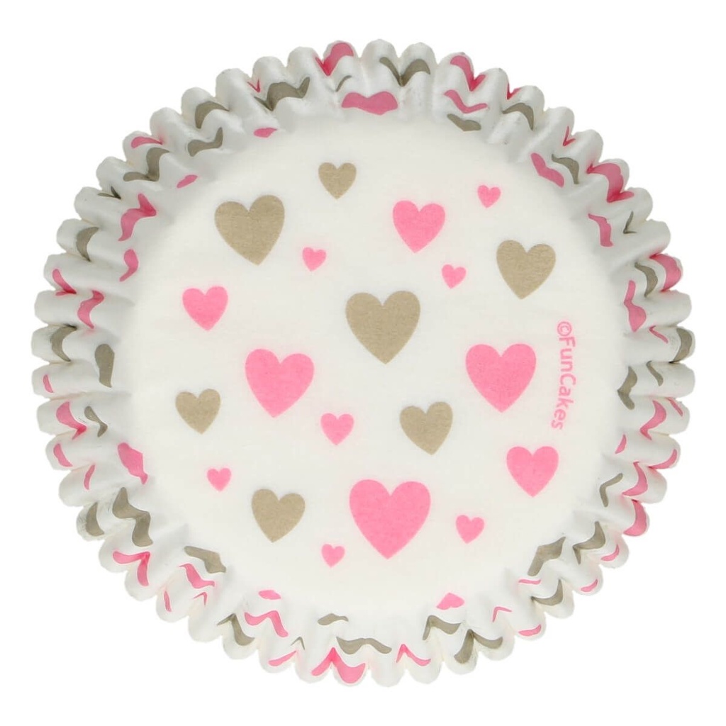 FUNCAKES WITTE CUPCAKE VORM MET ROZE/GOUDEN HART 48 STUKS