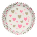 FUNCAKES WITTE CUPCAKE VORM MET ROZE/GOUDEN HART 48 STUKS
