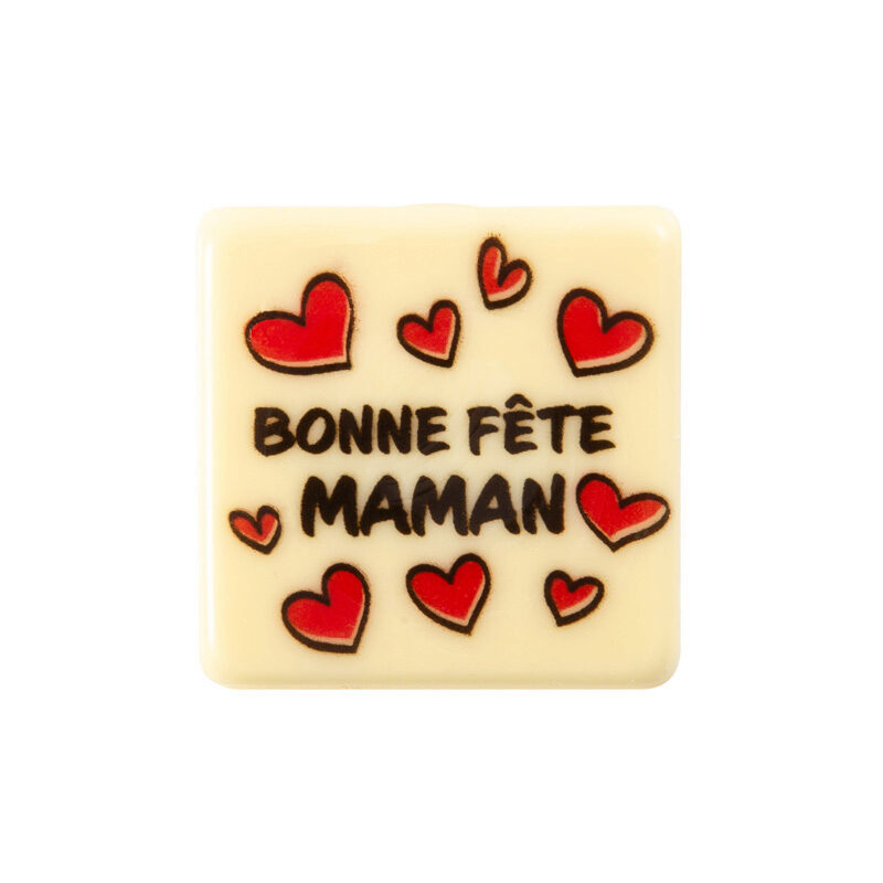 2011087 PLAATJE BONNE FETE MAMAN 3CM WITTE CHOCOLADE 120 STUKKEN