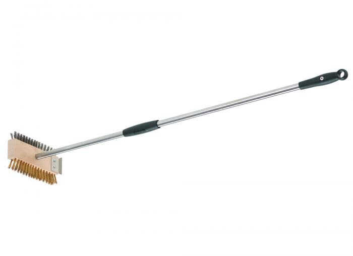 GI-METAL BRUSH WITH DOUBLE BRISTLE HEAD BRASS/STAINLESS STEEL 20CM FOR GRILL - HANDLE 100CM
