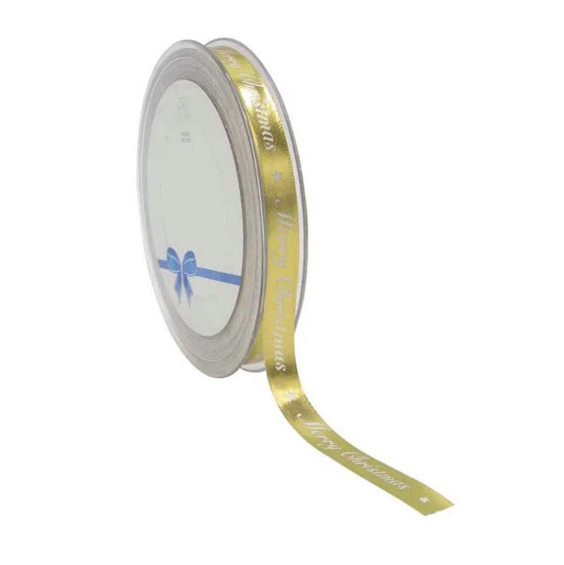 GLANZEND GOUDEN VROLIJK KERST LINT 10 MM X 20 M