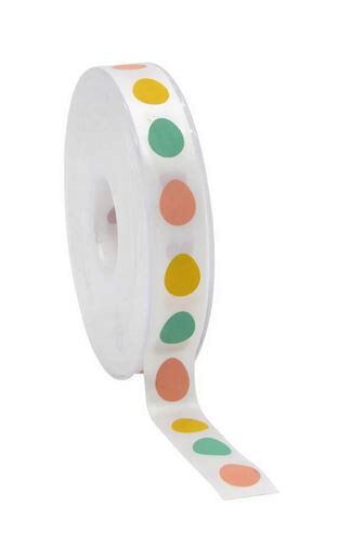 SATIJNEN LINT 'EASTER EGGS' WIT 15 MM X 20 M