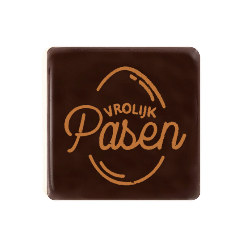 2069078 PLAQUETTE VROLIJK PASEN CARRE 3CM BRUN CHOCOLAT NOIR 175 PCES ***S/CDE***