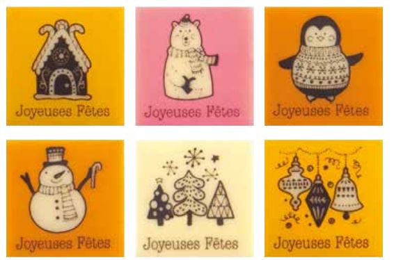 060429 PCB VIERKANTEN CB DE FEESTDAGEN IN BEELD 8 ONTWERPEN 3 CM 240STUKS ***S/CD***