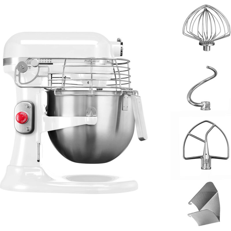 KITCHENAID ARTISAN 6.9L STAND MIXER WHITE PRO BOWL LIFT (W/EMERGENCY STOP AND PROTECT GRILL)