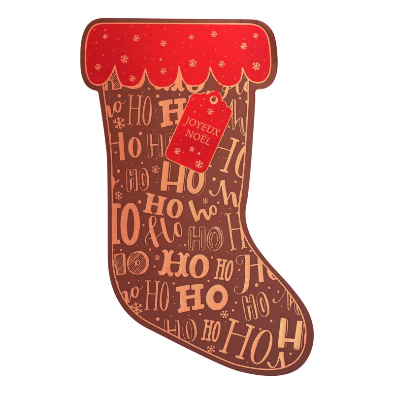 087184 PCB-BEDRUKT VEL HO HO HO VOOR SOKKEN TABLET 16,9X10,7CM 12 STUKS ***OP BESTELLING***