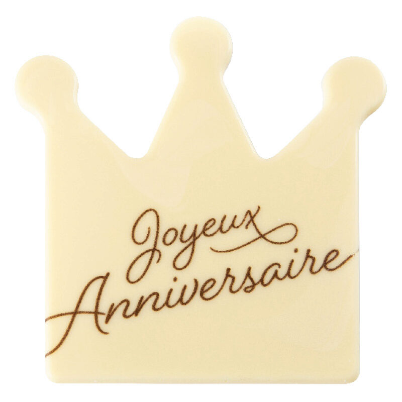 *FF*2067251 PLAQUETTE COURONNE JOYEUX ANNIVERSAIRE CHOCOLAT BLANC 11X12CM 10 PCES***S/CD***