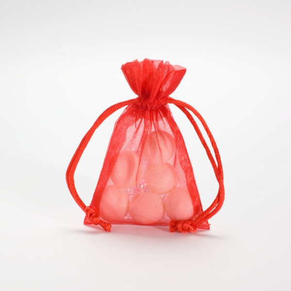 BAG OF 10 RED ORGANZA POUCHES 10X7CM