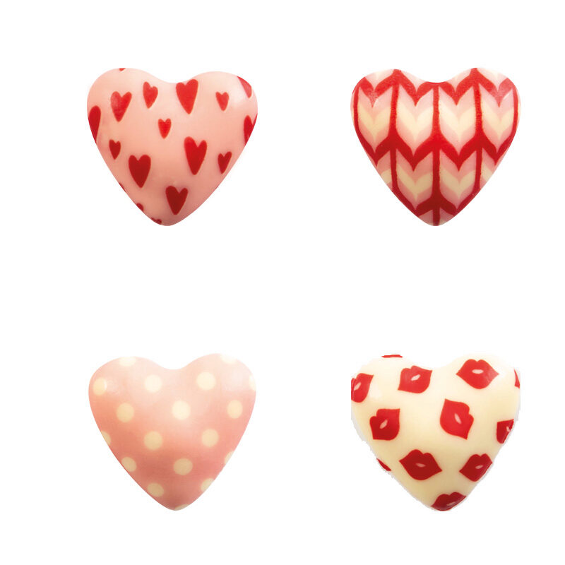 2068347 HEART BOMB RED/PINK/WHITE 4 ASS 3CM WHITE CHOCOLATE 72 PCES