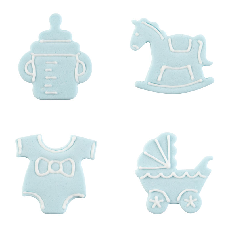+ 1026090 ASS BLUE SUGAR BIRTH DECORATIONS 40 PCES ***S/CD***