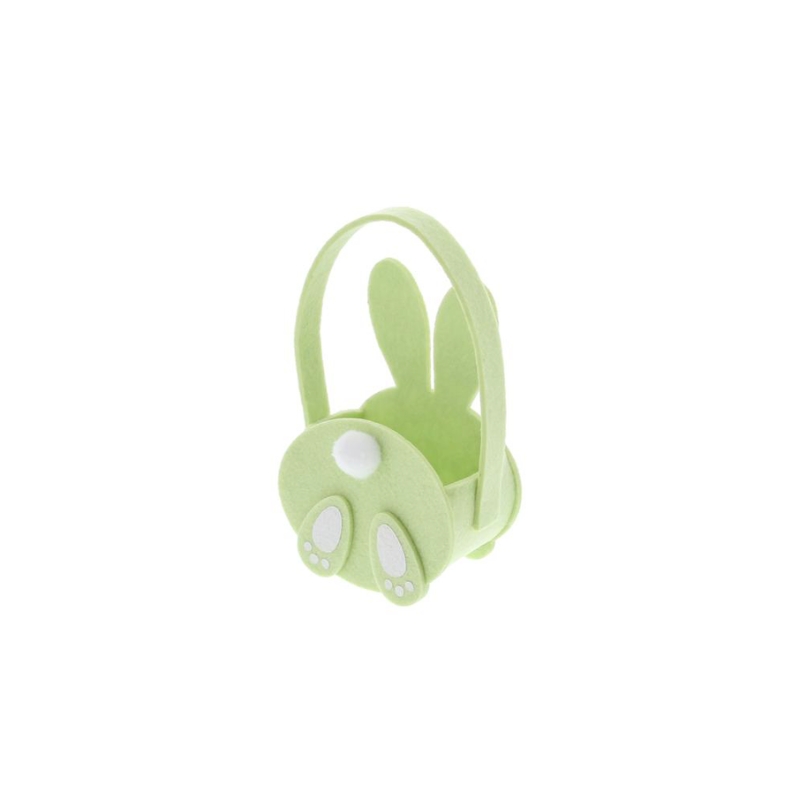 SMALL BASKET WITH GREEN "RABBIT POMPOM" HANDLE