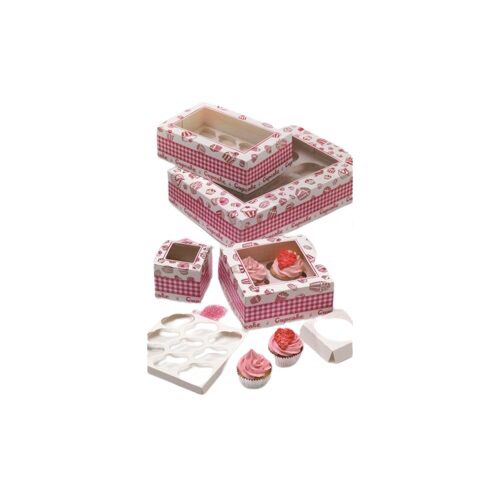 1 CUPCAKES DOOS + VENSTER 9X9X8CM MET STEUN 10 STUKKEN=STUK