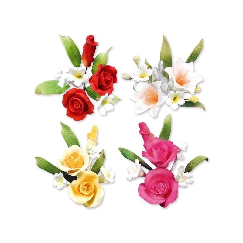 BOUQUET DE FLEUR EN PASTILLAGE COLORES 10CM 2 PCES*COULEUR ALEATOIRE*