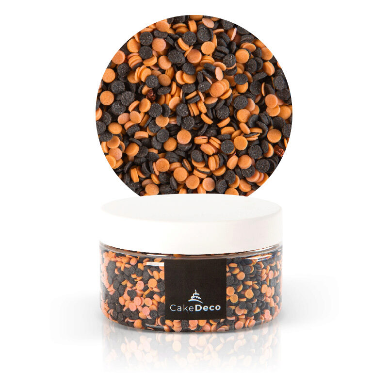 1039101 MINI CONFETTI ORANGE/NOIR EN SUCRE 80G ***S/CDE***