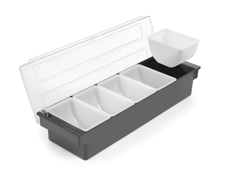 HENDI 5-COMPARTMENT INGREDIENTS BOX BLACK WITH LID 49.5X16XHT10CM