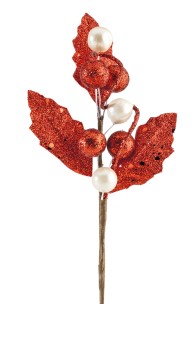 PIQUET TIGE BOULES ROUGES AVEC PERLES HT11CM